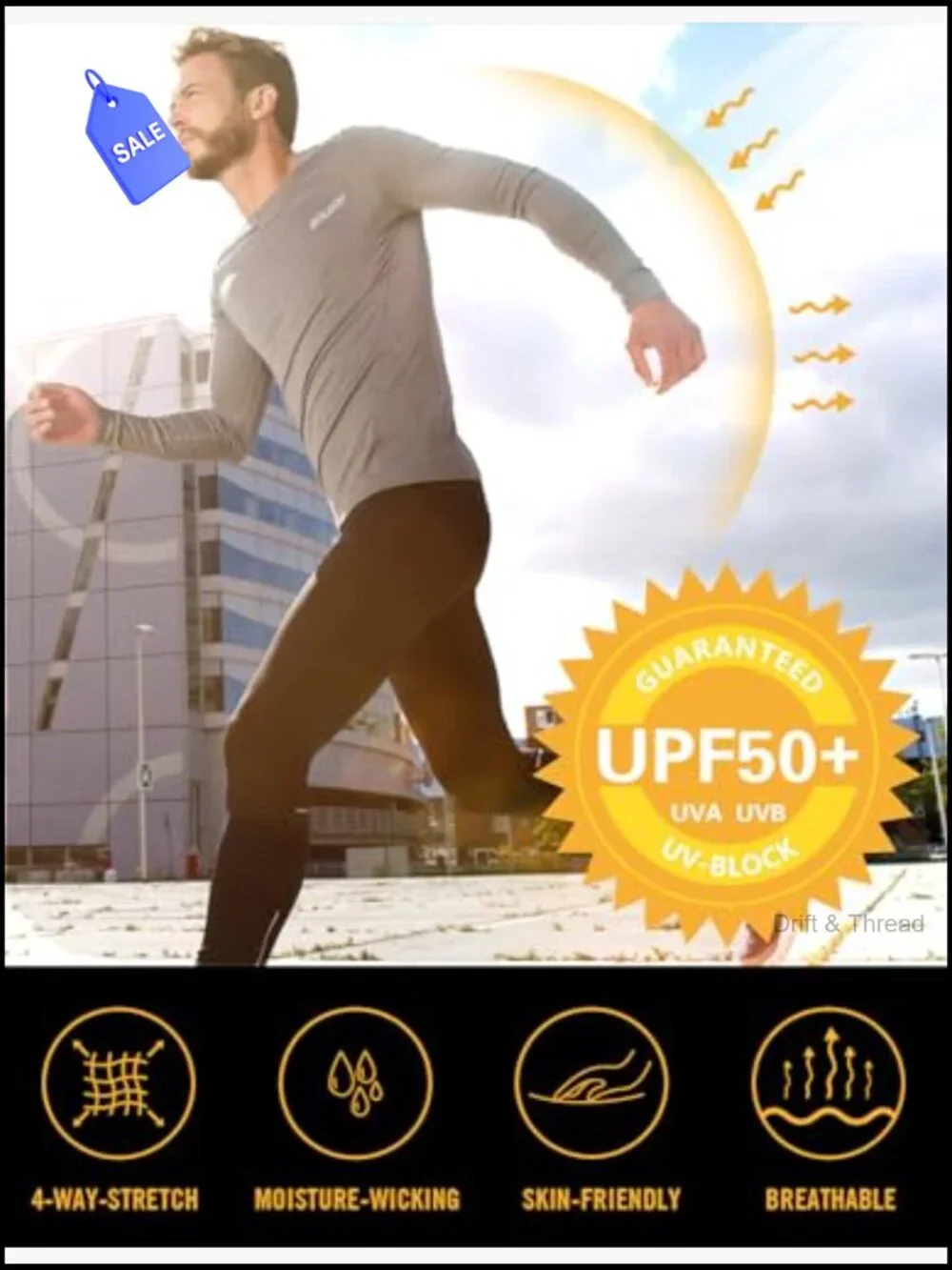UPF 50+ Sun Protection Rash Guard Long Sleeve Quick Dry